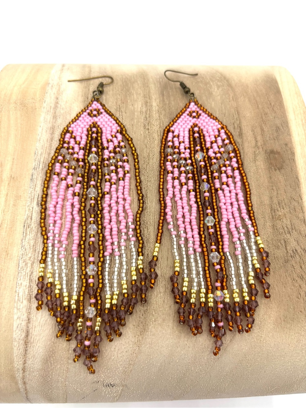 Hand Crafted Pink Beaded Fringe Earrings - Women Jewelry - Picture 3 of 10